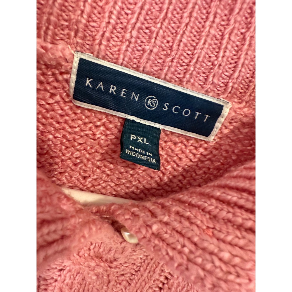 Karen Scott Womens PXL Pink Cable Knit Mock Neck Pullover Sweater - Picture 2 of 4
